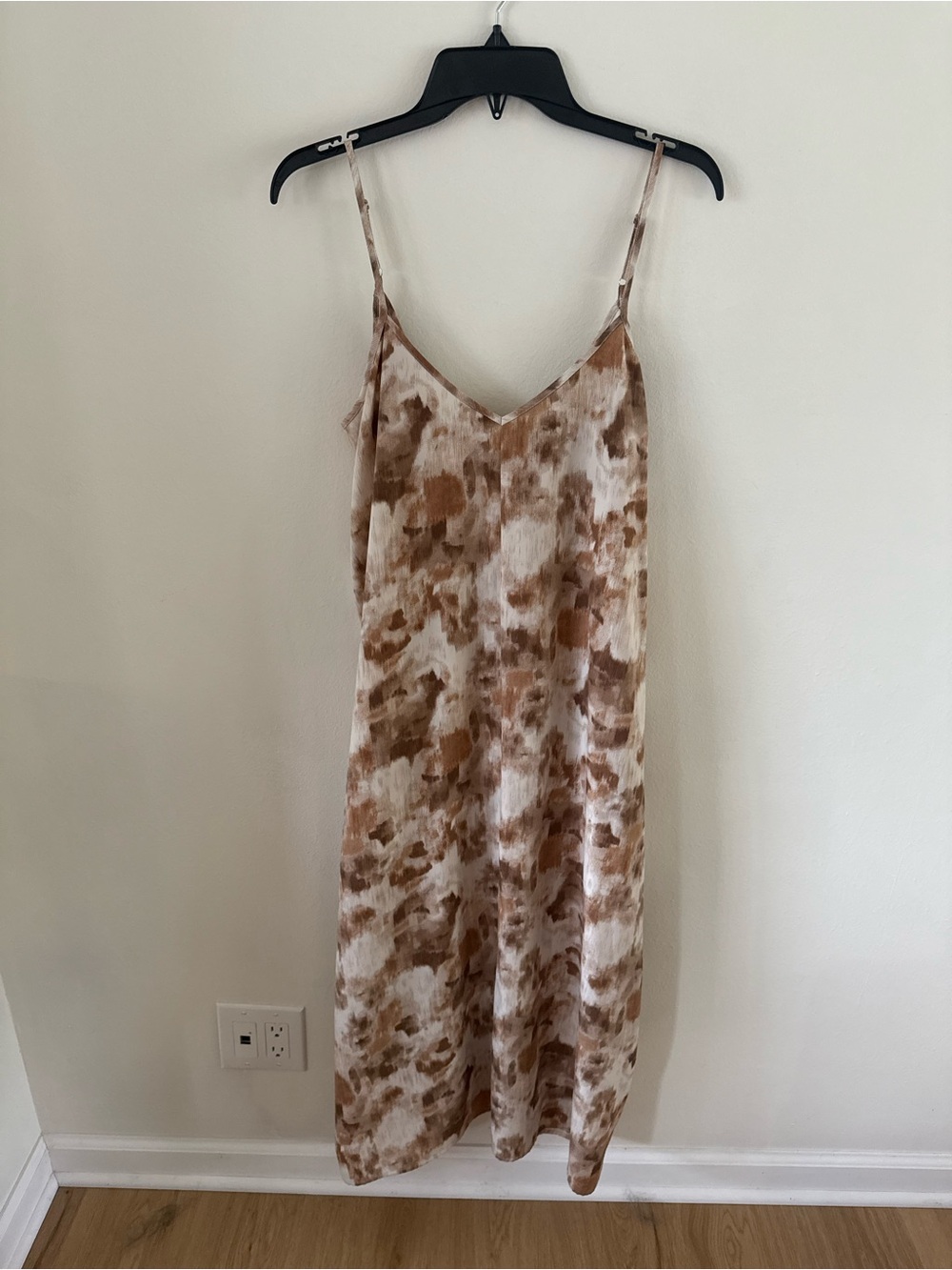 Lush Beige and White Tie-Dye Midi Slip Dress
